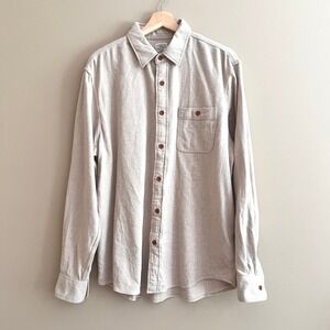 Faherty Brand Movement Flannel Shirt Mens Beige Organic Cotton Stretch L
